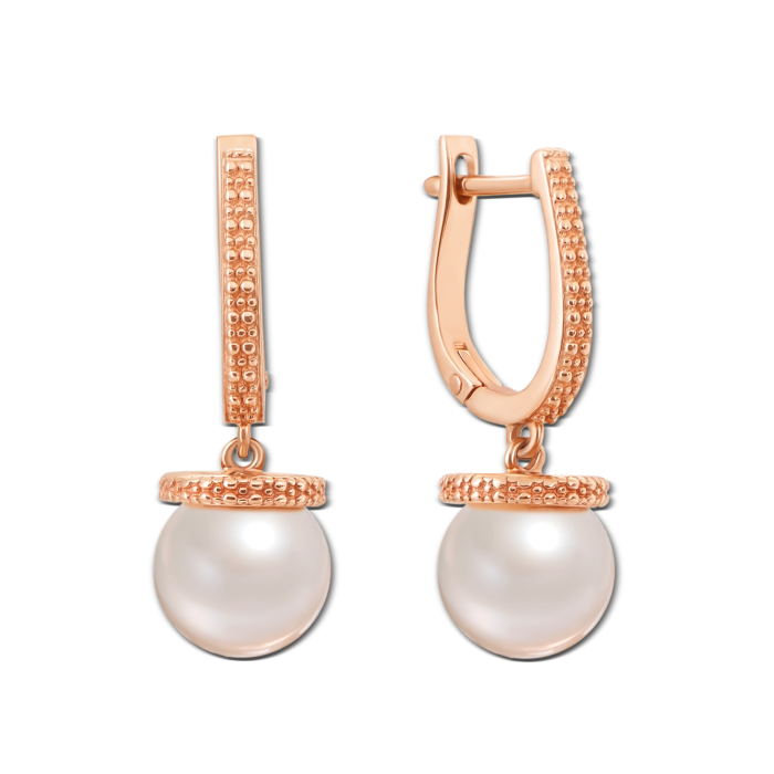 Золотые серьги-подвески с жемчугом. Артикул 21282