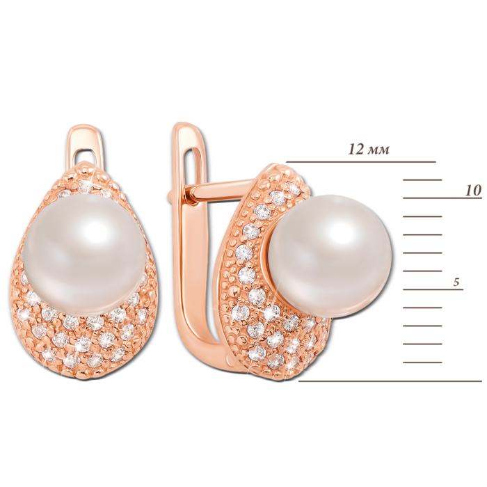 Золотые серьги с жемчугом и фианитами. Артикул 21326