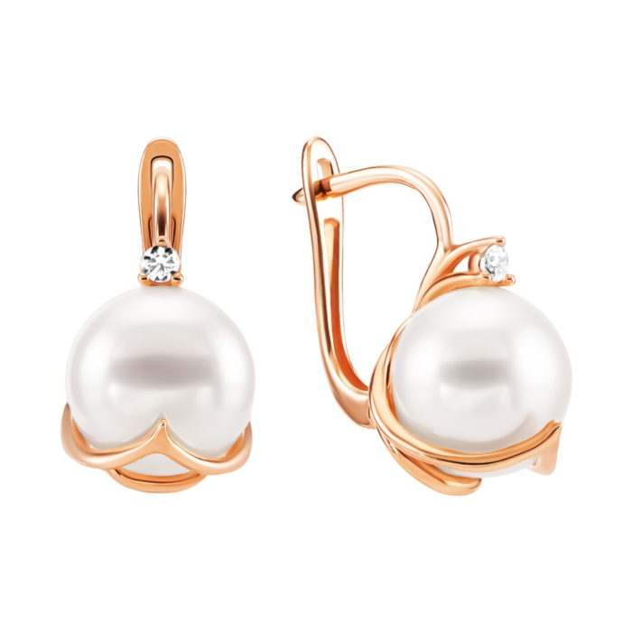 Золоті сережки з перлами та фіанітами. Артикул UG5219182210101п