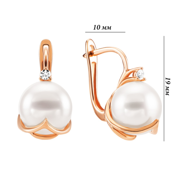 Золоті сережки з перлами та фіанітами. Артикул UG5219182210101п