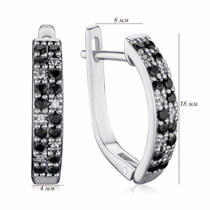 Серебряные серьги с черными и белыми фианитами с40222/ч