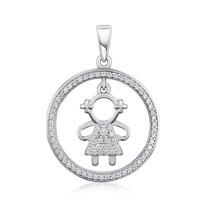 Срібна підвіска Дівчинка з фіанітами 35822/12/1/1