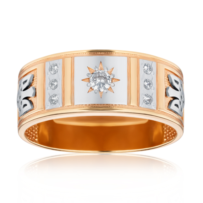 Золота печатка з фіанітами. Артикул 19132