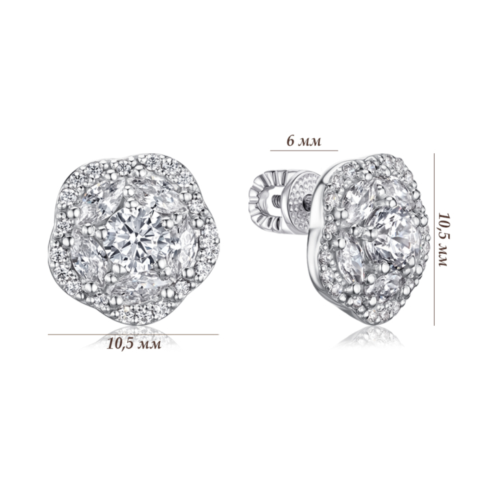 Срібні сережки-пусети з фіанітами 41332/12/1/21248