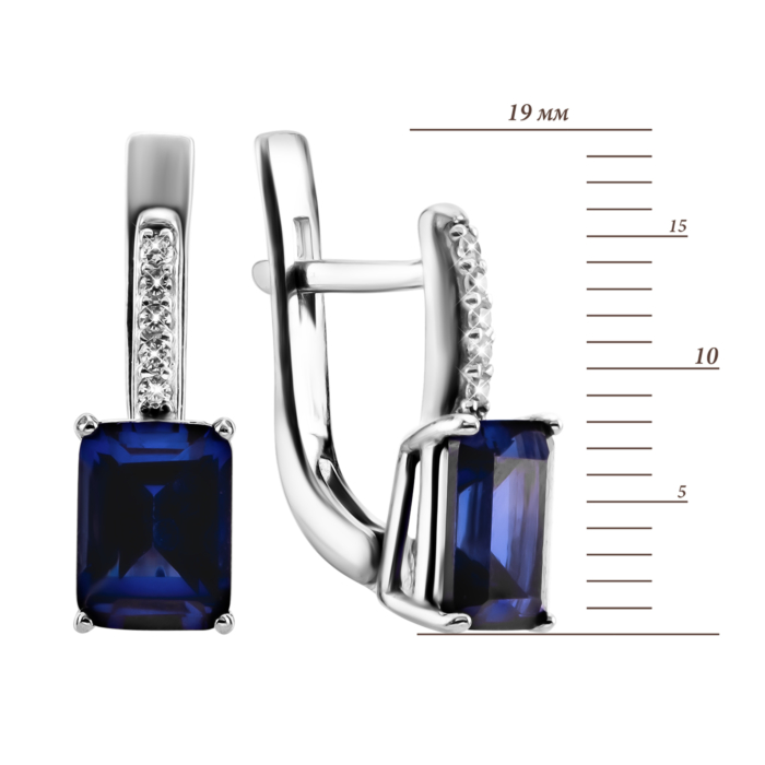 Срібні сережки з гідротермальним сапфіром та фіанітами. Артикул UG52476/1р-HSPH