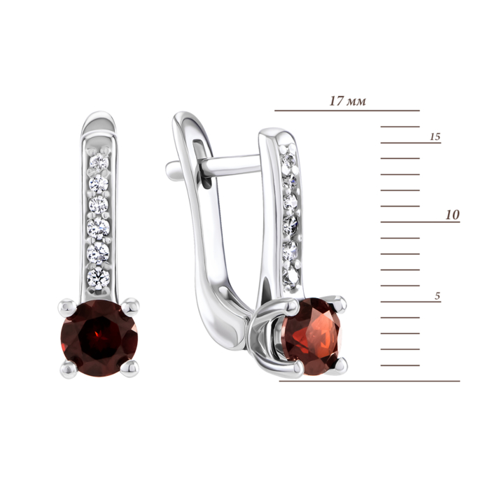 Серебряные серьги с гранатом и фианитами. Артикул UG52631/1р-GARN