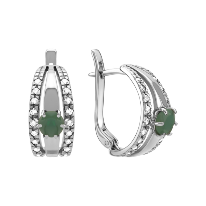 Срібні сережки зі смарагдом та фіанітами. Артикул UG5275/смарсб/з/род