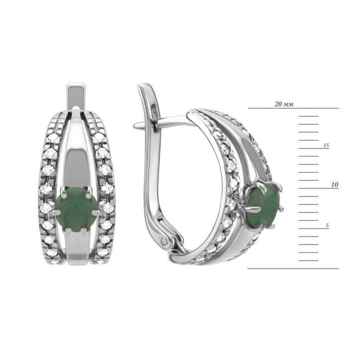 Срібні сережки зі смарагдом та фіанітами. Артикул UG5275/смарсб/з/род
