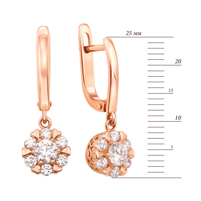 Золоті сережки-підвіски з фіанітами. Артикул 2940