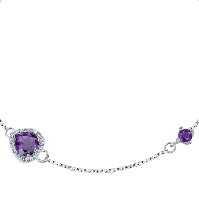 Срібний браслет з фіанітами та аметистом 90191/66024-3/12/1/16294
