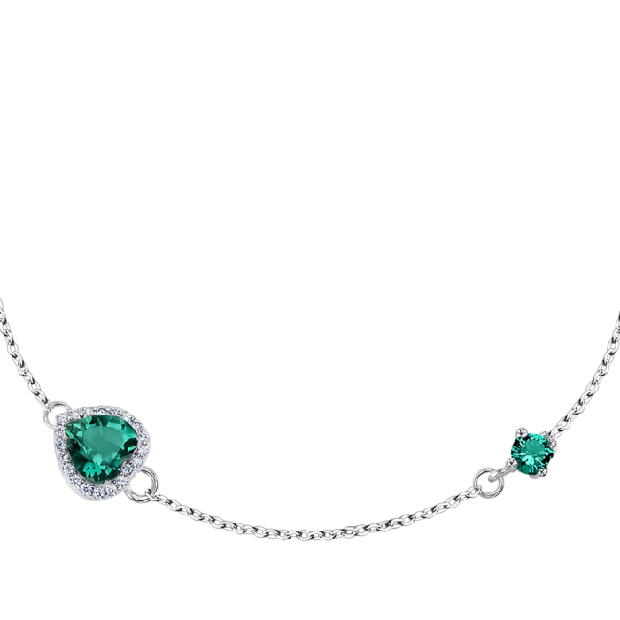 Срібний браслет зі штучним зеленим кварцом та фіанітами 90191/66024-3/12/1/21566