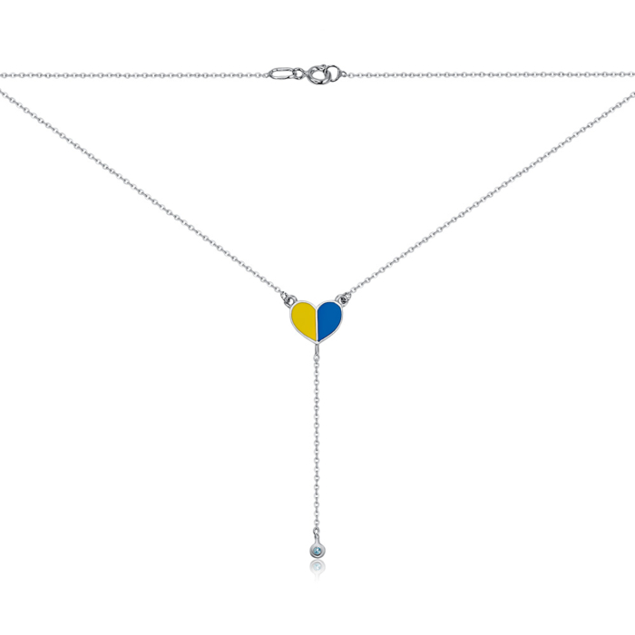 Срібне кольє "Серце" з емаллю та фіанітом 96066/66024-3/12/1/21297