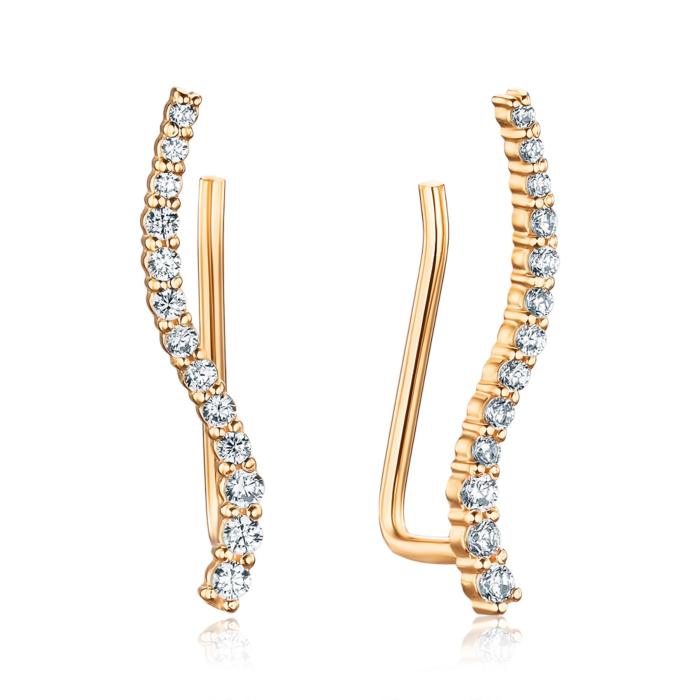 Золотые серьги-каффы с фианитами. Артикул 21803/01/0/75