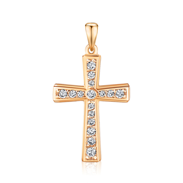 Золотой крестик с фианитами. Артикул 3803