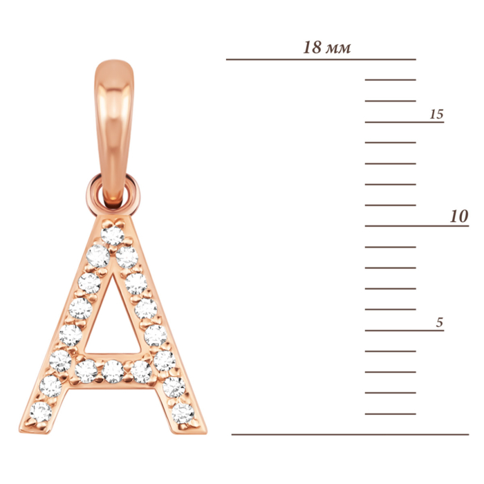 Золота підвіска Буква А з фіанітами. Артикул UG531/0001/00/01/01