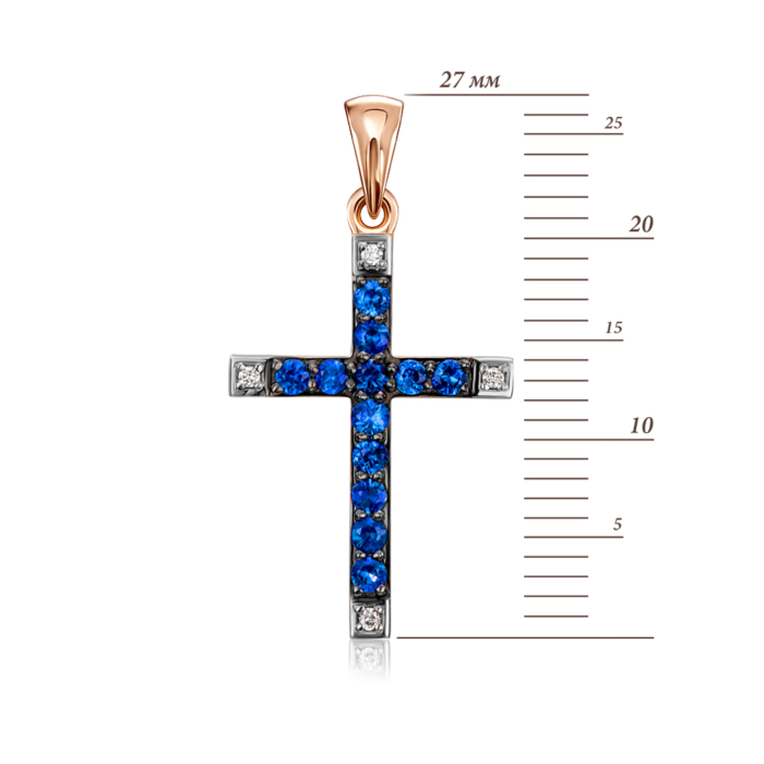 Золотий хрестик з діамантами і сапфірами. Артикул 809013/01/1/9530