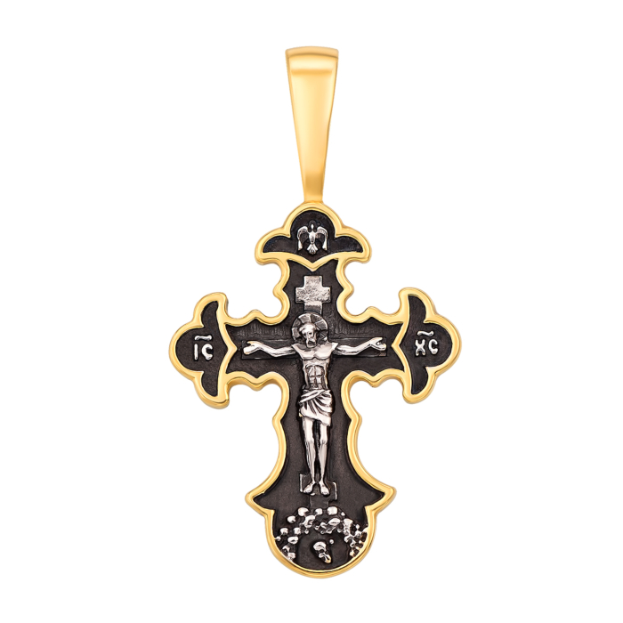 Срібний хрестик з позолотою і чорнінням. Розп'яття Христове. Артикул с31366/1
