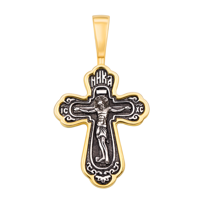 Срібний хрестик з позолотою і чорнінням. Розп'яття Христове. Артикул с31378/1