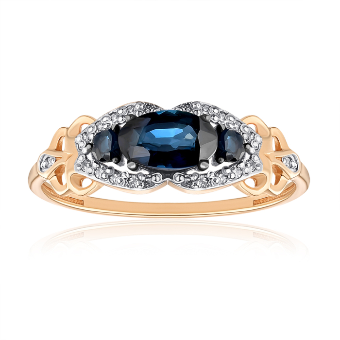 Золота каблучка з сапфірами та діамантами. Артикул 53523/01/1/10176
