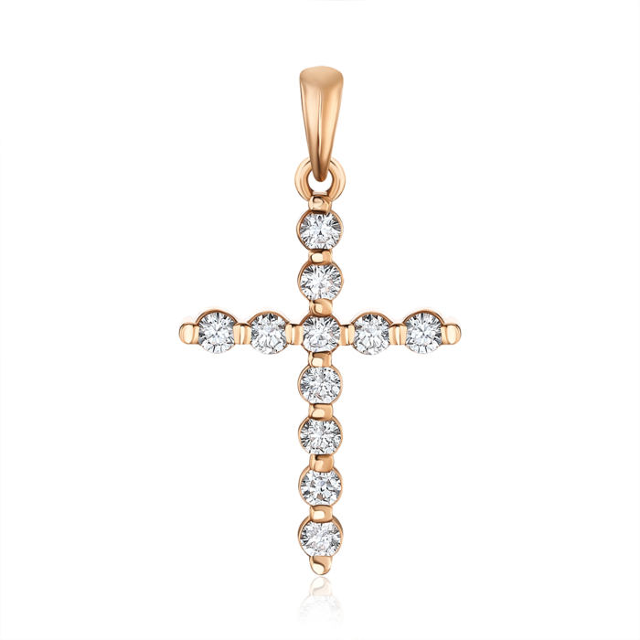 Крестик из красного золота с бриллиантами 51923/01/0/8581