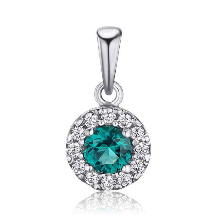 Срібна підвіска з штучним зеленим кварцом та фіанітами 35143/12/1/1448