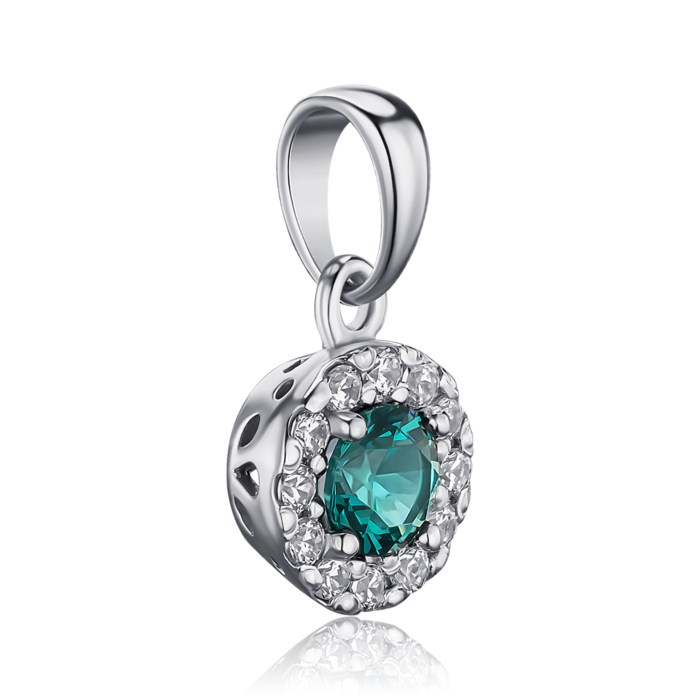 Срібна підвіска з штучним зеленим кварцом та фіанітами 35143/12/1/1448