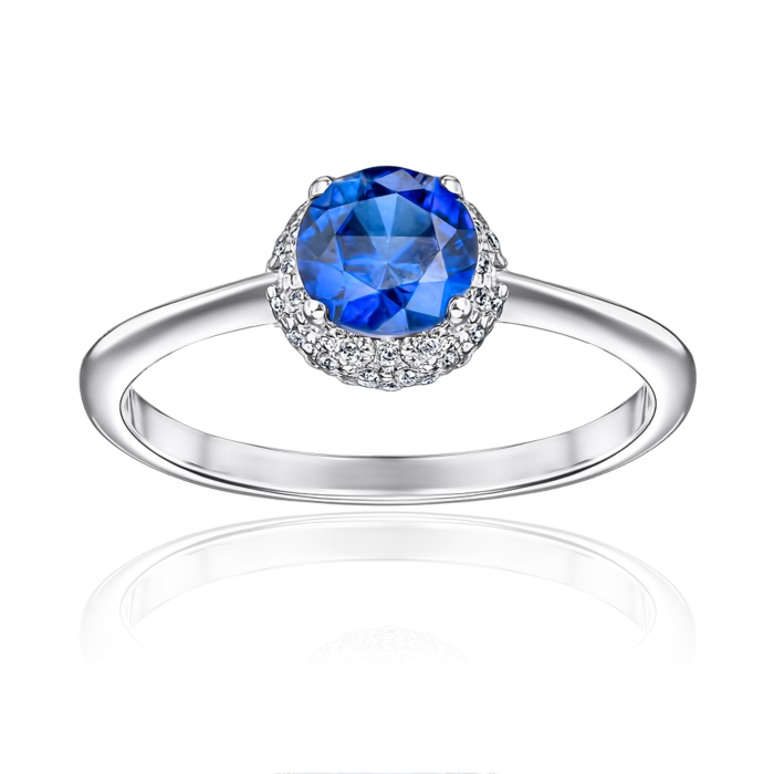 Срібна каблучка з штучним сапфіром та фіанітами 00843/12/1/1530