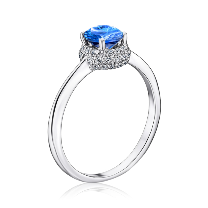 Срібна каблучка з штучним сапфіром та фіанітами 00843/12/1/1530