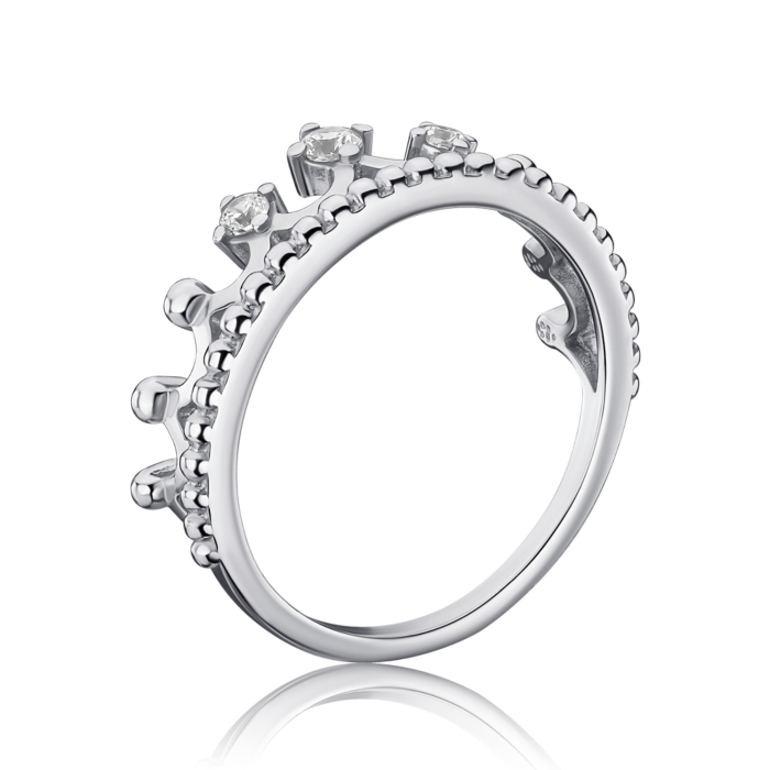 Срібна каблучка Корона з фіанітами 001163/12/1/177