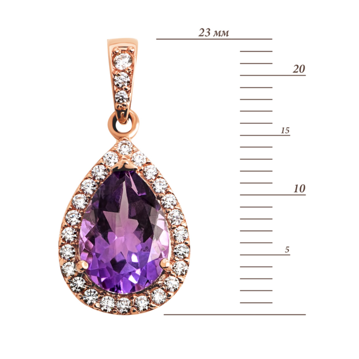 Золота підвіска з аметистом і фіанітами. Артикул UG5п402ам