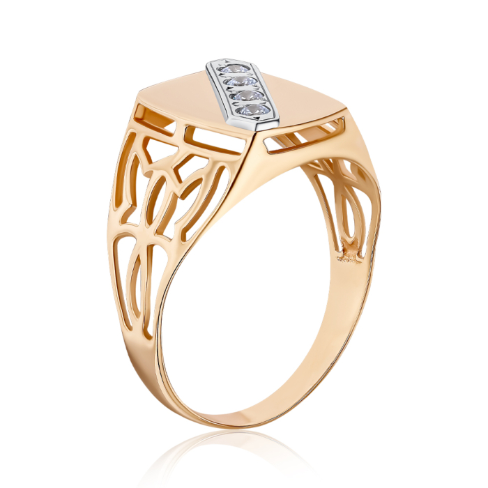 Золота печатка з фіанітами. Артикул 1904