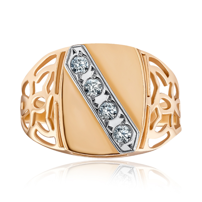 Золота печатка з фіанітами. Артикул 1904