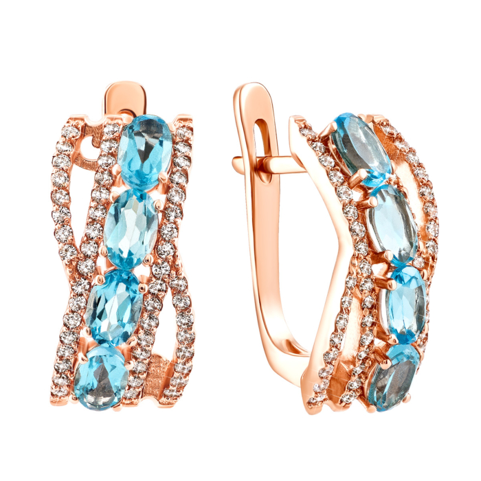 Золоті сережки з топазом swiss і фіанітами. Артикул UG5с420тс