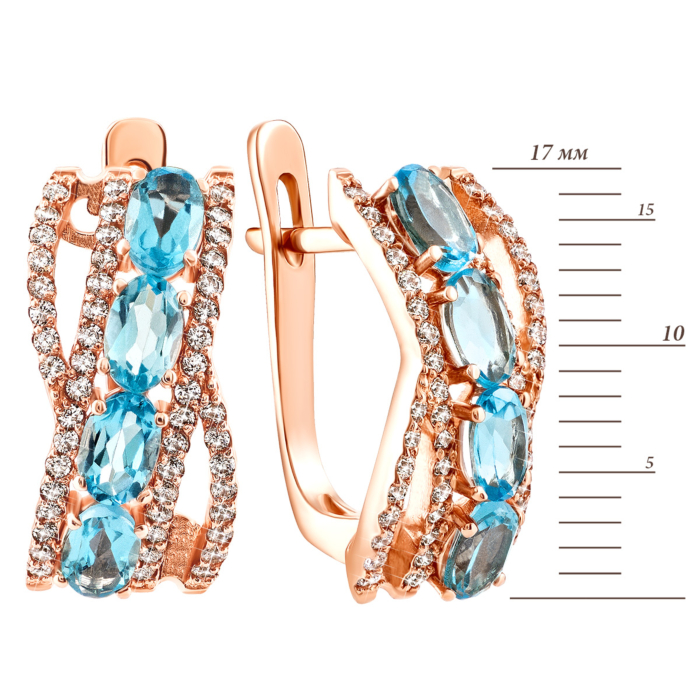 Золоті сережки з топазом swiss і фіанітами. Артикул UG5с420тс