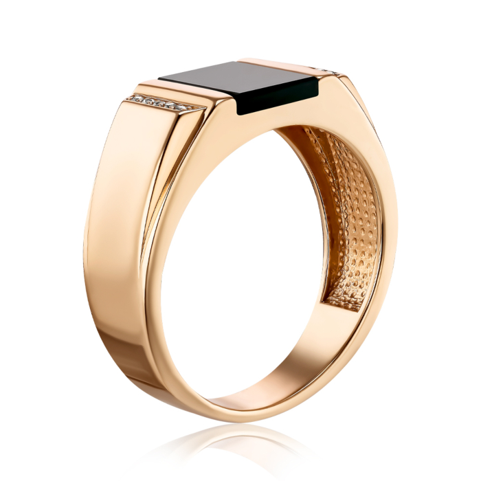 Золота печатка з оніксом і фіанітами. Артикул 19124