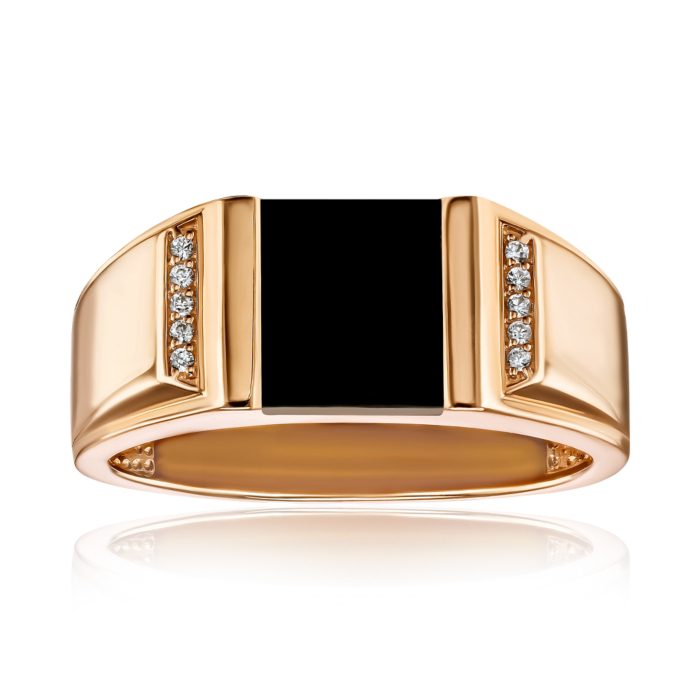 Золота печатка з оніксом і фіанітами. Артикул 19124