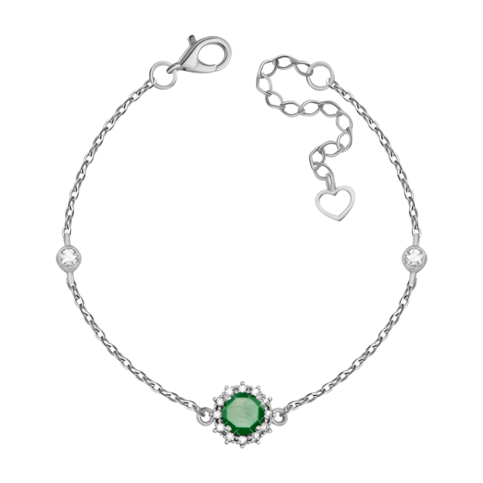 Срібний браслет з зеленим агатом та фіанітами. Артикул UG54219р-GRAG