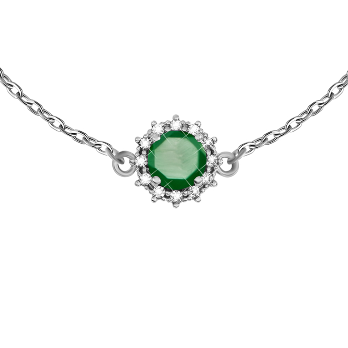 Срібний браслет з зеленим агатом та фіанітами. Артикул UG54219р-GRAG