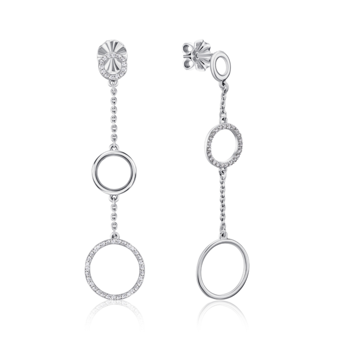 Асиметричні сережки з білого золота з фіанітами 23224/02/1/1