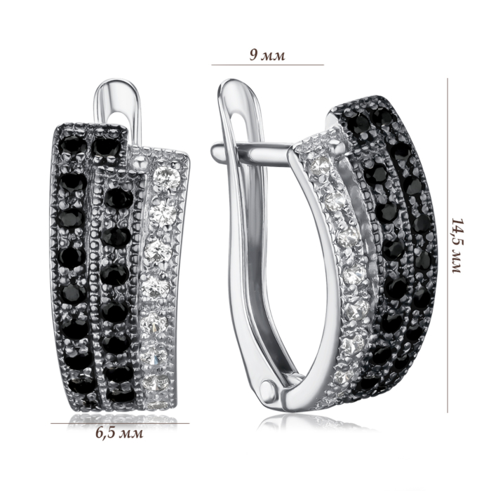 Серебряные серьги с черными и белыми фианитами 40244/12/1/525