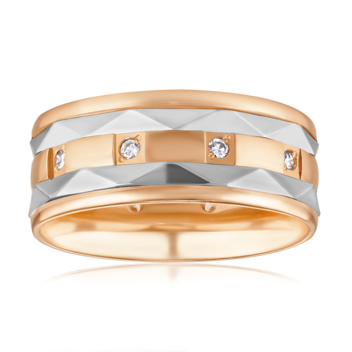 Обручальное кольцо комбинированное с фианитами. Артикул 1054/14/1/13 (1054)