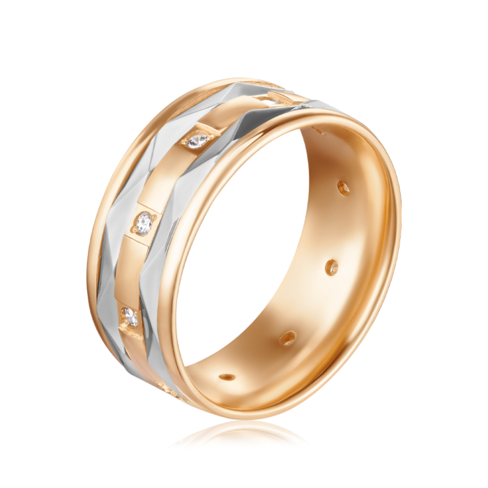 Обручальное кольцо комбинированное с фианитами. Артикул 1054/14/1/13 (1054)