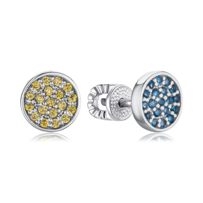 Срібні сережки з жовтими та синіми фіанітами 41354/12/1/4412