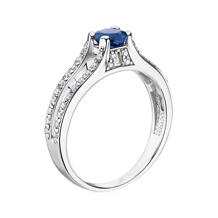 Серебряное кольцо с сапфиром и фианитами. Артикул 00854/12/1/1112