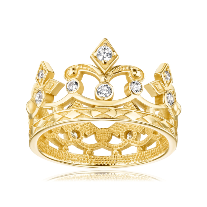 Золотое кольцо «Корона» с фианитами. Артикул 11954/eu