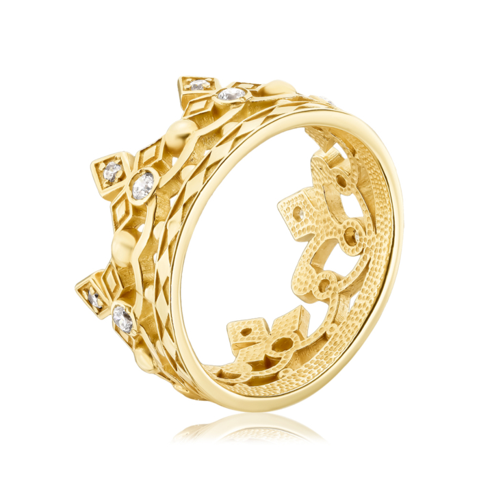 Золотое кольцо «Корона» с фианитами. Артикул 11954/eu