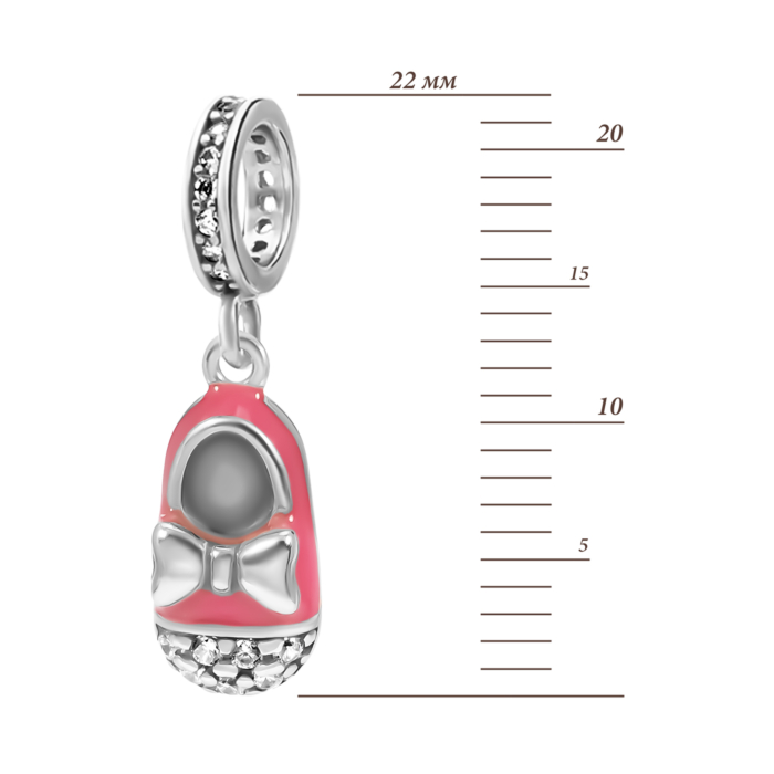 Срібна намистина шарм з емаллю та фіанітами. Артикул UG5497П НБ.Рож.Rh