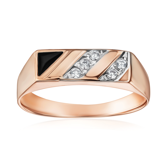 Золота печатка з фіанітами і емаллю. Артикул 1994