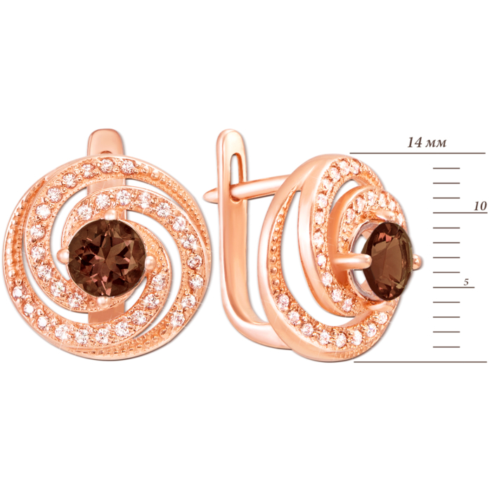 Золотые серьги с раухтопазом и фианитами. Артикул 50299/раух к