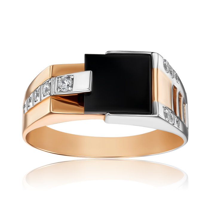 Золотий перстень з оніксом та фіанітами 19015/01/1/1538